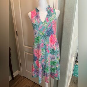 Lilly Pulitzer Pink and Blue Ruffled Sundress with pockets Size XS
